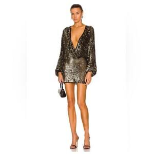 Retrofete Lucia Dress in Black and Gold Size XS/S